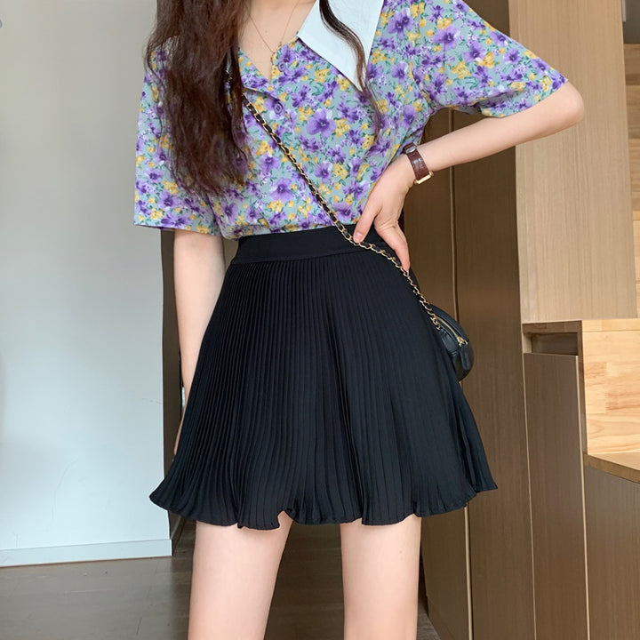 Half-length Skirt Women's Purple Pleated Skirt, Small Skirt, High-Waisted A-Line Skirt, Thin Skirt