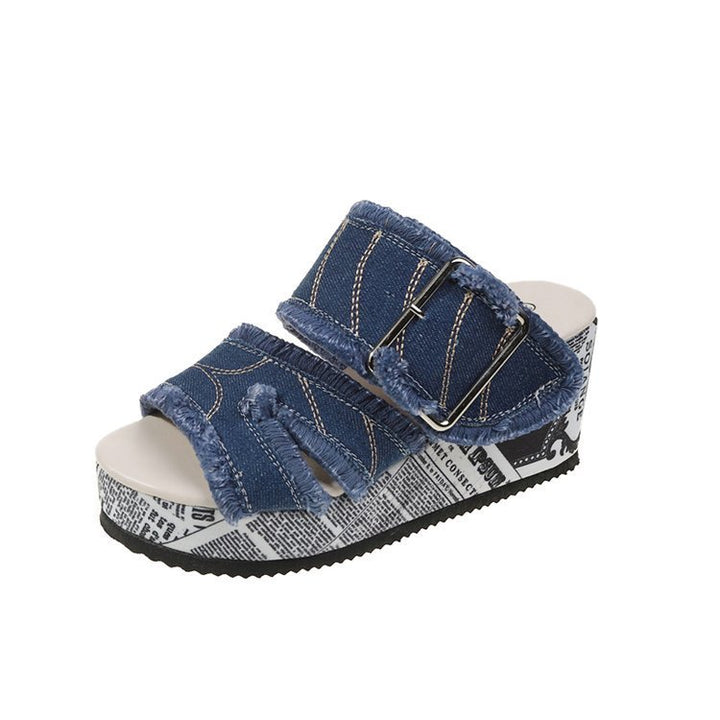 Wedge Denim Sandals - Peep Toe Heels - Shop Swazeyfit