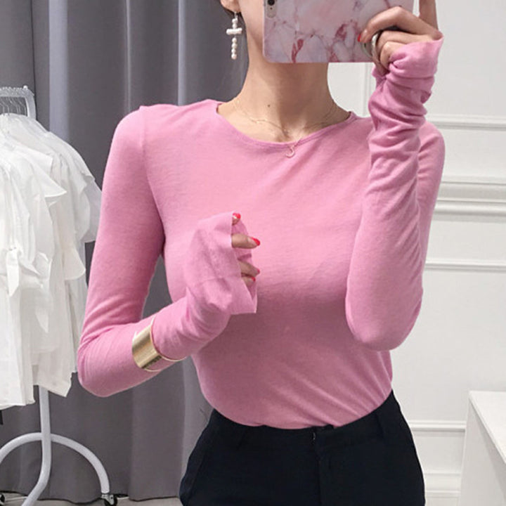 Slim Fit Slimming Round Neck Bottoming Shirt T-shirt Top For Women