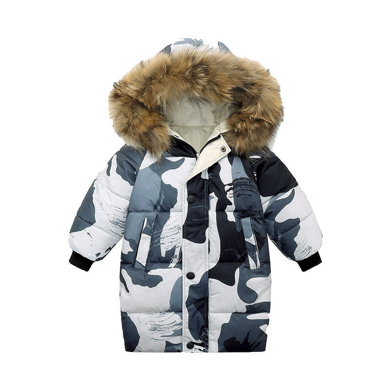 Big Fur Collar Mid-length Medium And Large Children's Clothing Thick Winter Wear Coat