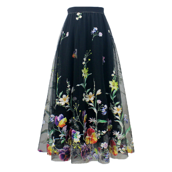 Luxurious Exquisite Fabric Blends Flower Embroidery Skirt