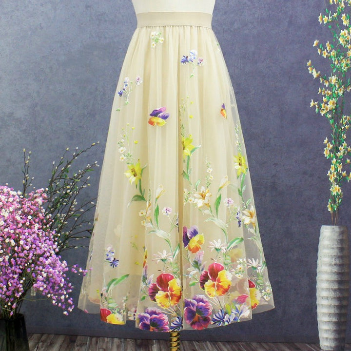 Luxurious Exquisite Fabric Blends Flower Embroidery Skirt