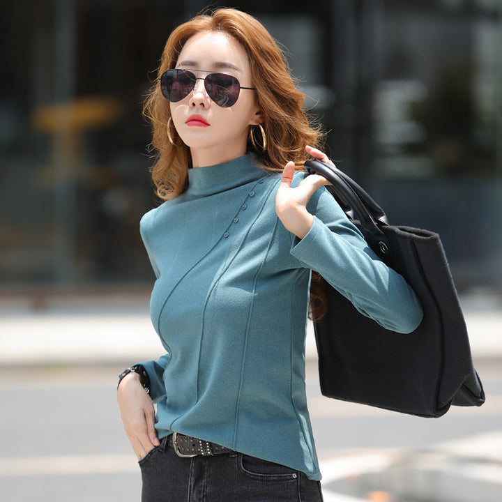 Women's Long-sleeved Bottoming Shirt Half Turtleneck Tight Top