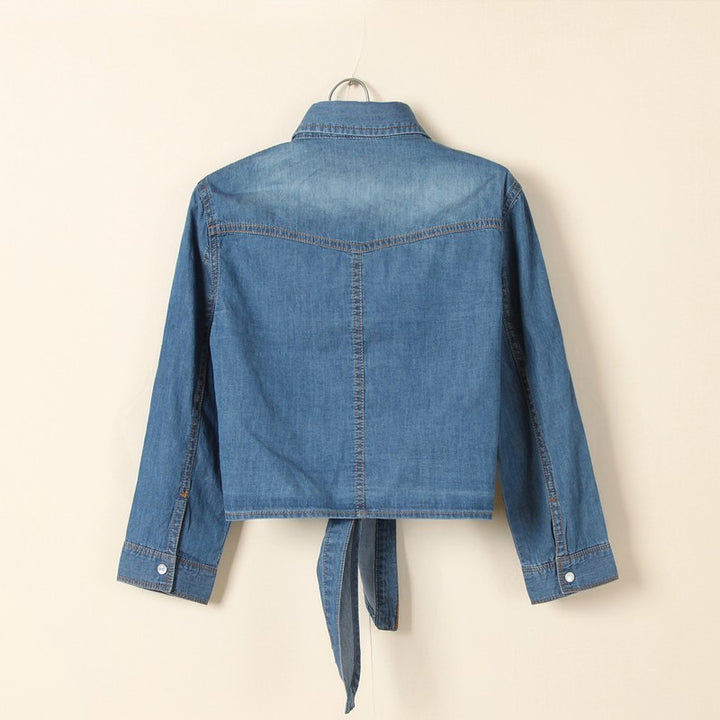 Mid-sleeve Denim Short Waistcoat Women's Washed Shirt