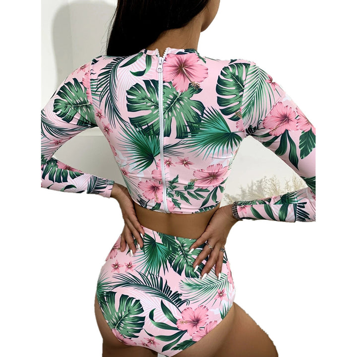 Printed Zipper High Waist European And American Sexy Swimsuit Women