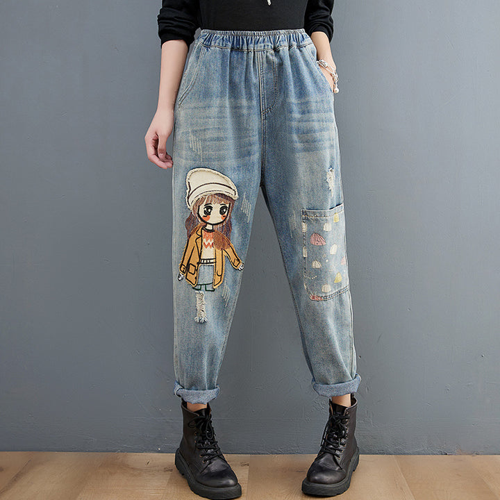 Cartoon Embroidered Jeans - Women’s Trendy Jeans - Shop Swazeyfit