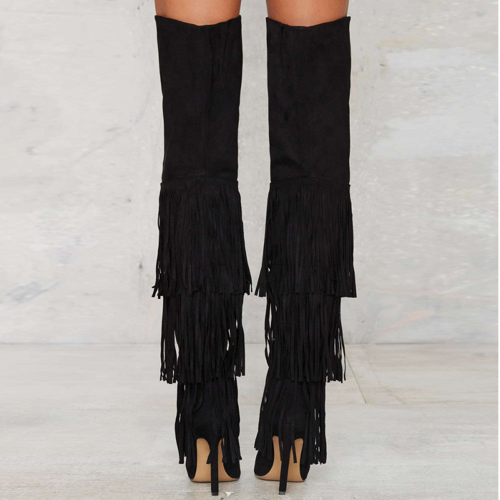 Fringed High Heel Over The Knee Boots