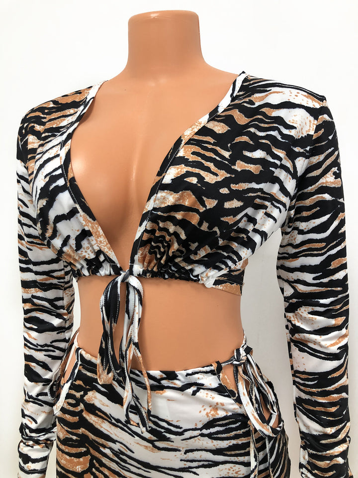 Sexy Nightclub Tiger Print Skirt Suit