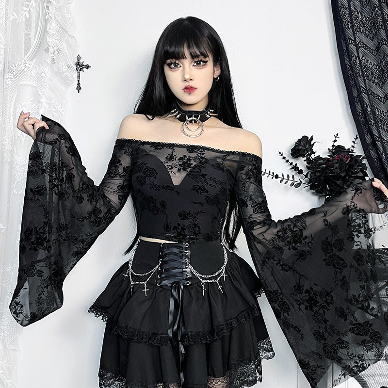 Goth Girl Party Style Slim Chain Cross Double Layer Gothic Skirt Women